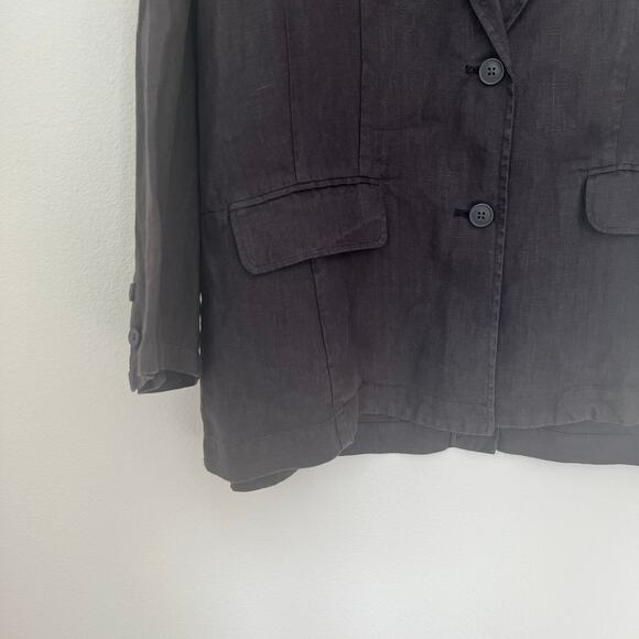 Wrap London Brown Linen Long-Sleeve Blazer 14 Lagenlook Minimalist Workleisure - Picture 2 of 6